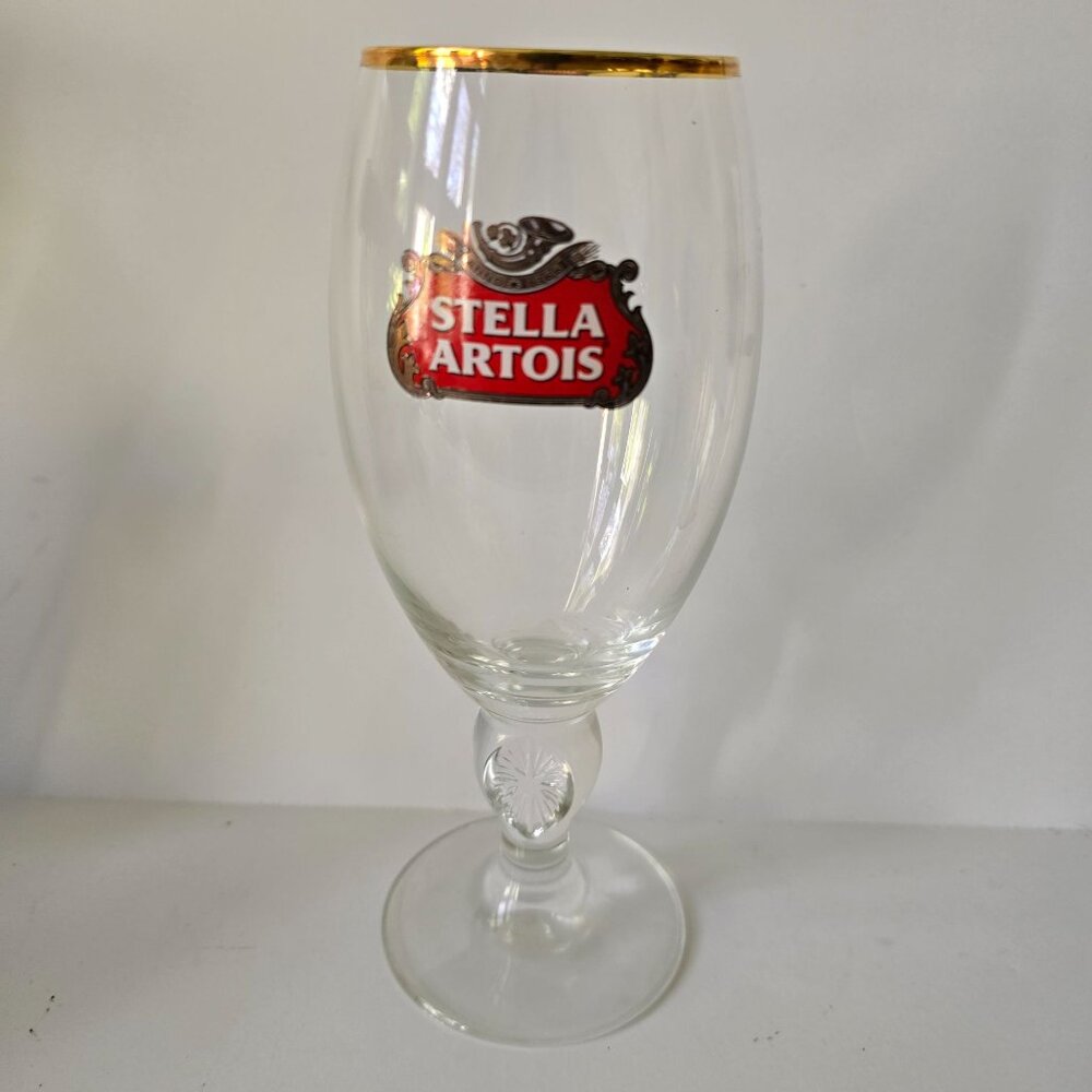 Stella Artois Gold Rimmed Beer Glass 330ml Clear With Embossed Stem